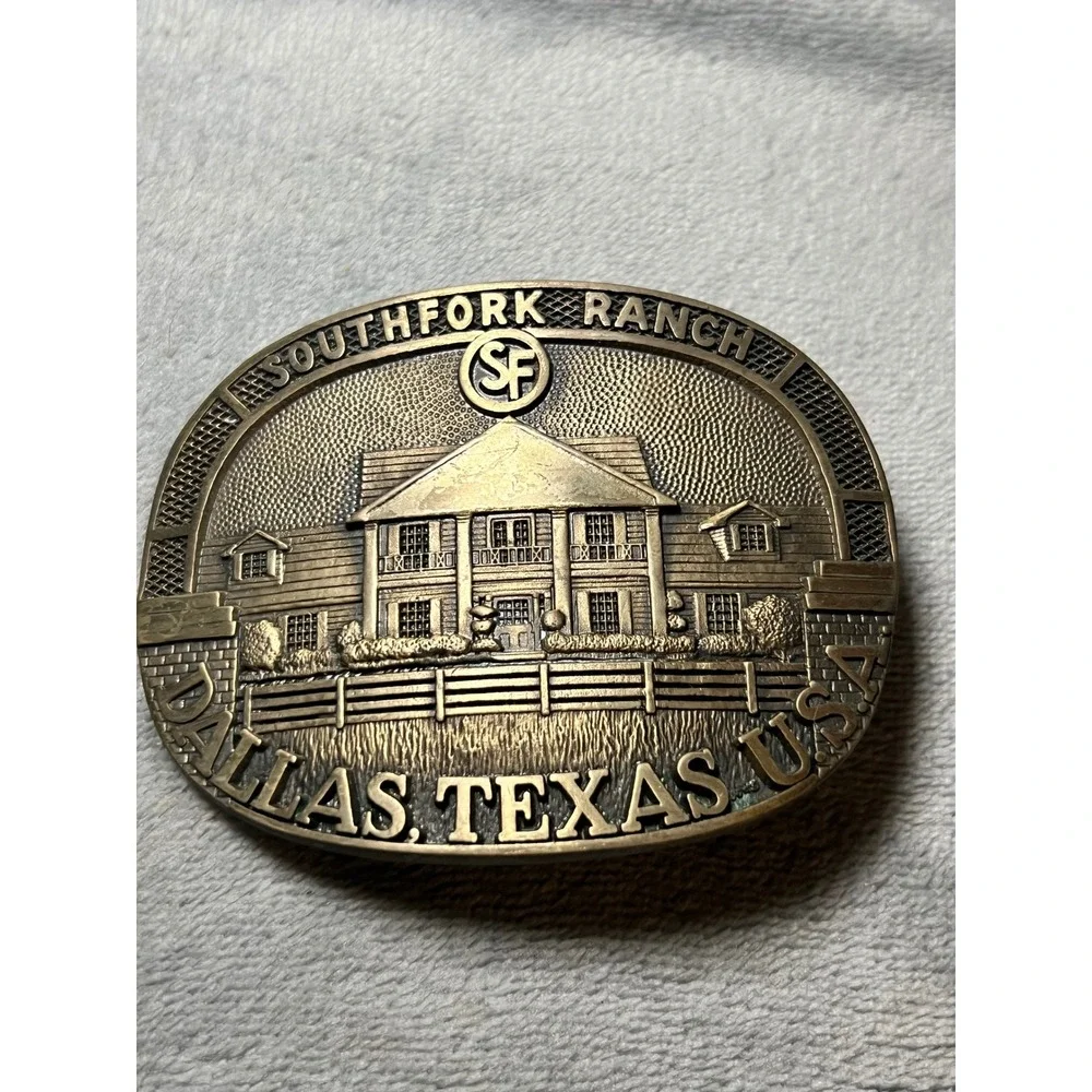 Vintage 1980 Southfork Ranch Dallas Belt Buckle Solid Brass JR Duncan